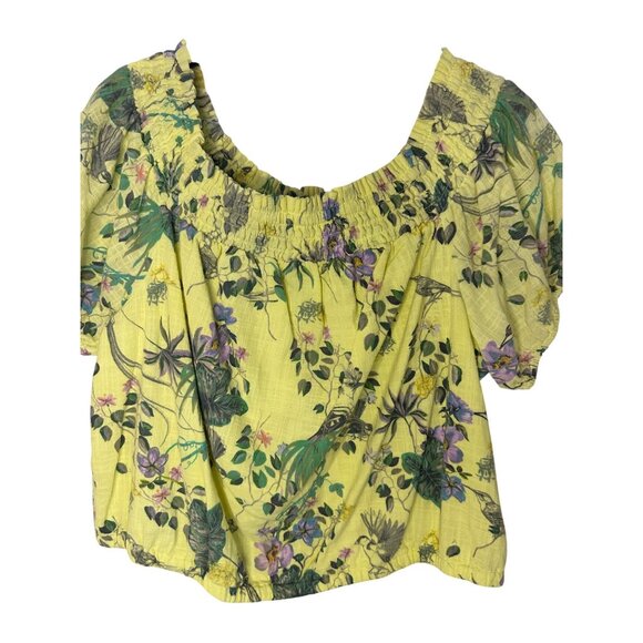 New INC International Concepts Size 1X Plus Womens Yellow Floral Smocked Scoop N - Picture 7 of 9